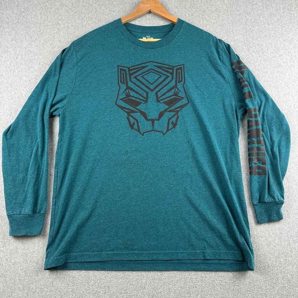 Marvel T-Shirt Mens 2XL Teal Black Panther Long Sleeve Graphic Logo Tee Marvel